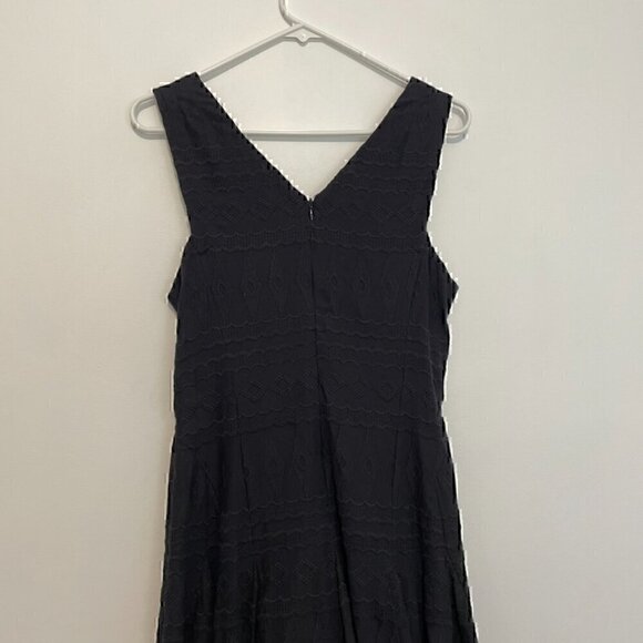 REBECCA TAYLOR Tie Embroidered Gauze Dress Black Geo Eyelet Boho Midi Fit Flare - Picture 14 of 16